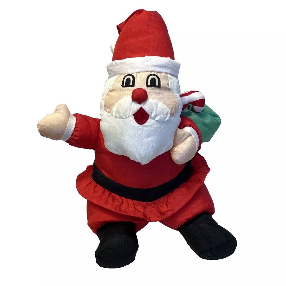 1993 Nylon Puffy Christmas Santa Stuffed Toy International Silver, Co. Vintage